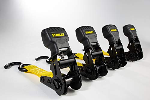 STANLEY S1007 Black/Yellow 1.5" x 16' Ratchet Tie Down Straps - 1,100 lb Safe Working Load / 3,300 lb Break Strength, 2 Pack