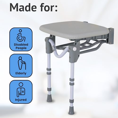 Homecraft Padded Shower Stool – Adjustable Height Water Seat, Ergonomic Folding Shower Chair for Adults, Non Slip Bathroom Stool, Plastic Perching Stool for Elderly, Compact Bathroom Stool