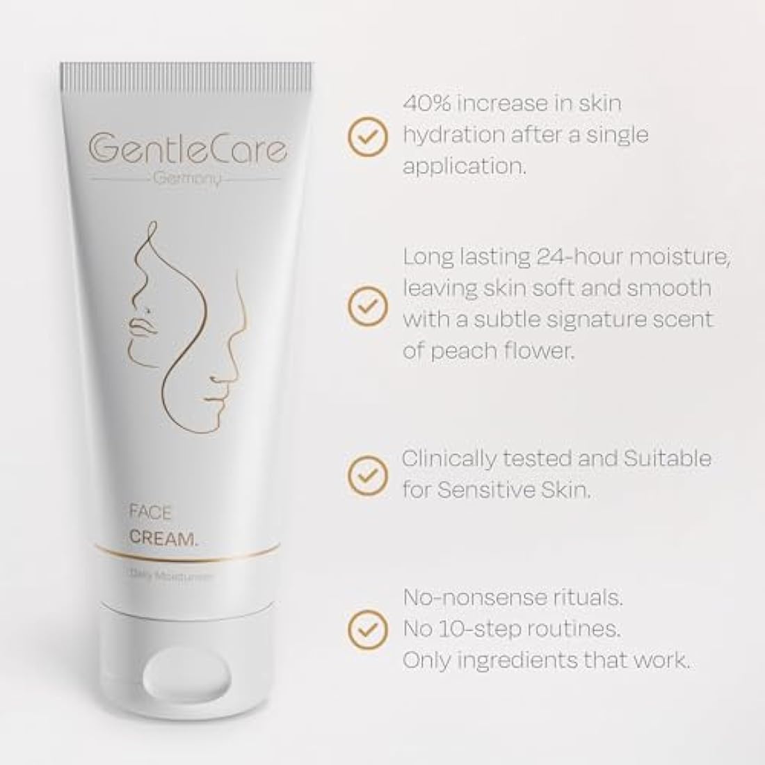 GentleCare Face Cream - For Dry and Sensitive Skin - With Shea Butter, Glycerin, Squalane and Poppy Seed Oil - Professional-Grade Fast-Absorbing Moisturiser - 75ml
