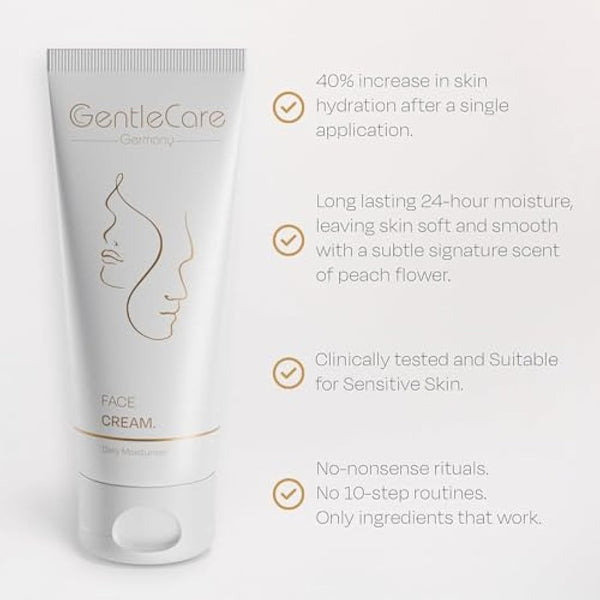 GentleCare Face Cream - For Dry and Sensitive Skin - With Shea Butter, Glycerin, Squalane and Poppy Seed Oil - Professional-Grade Fast-Absorbing Moisturiser - 75ml