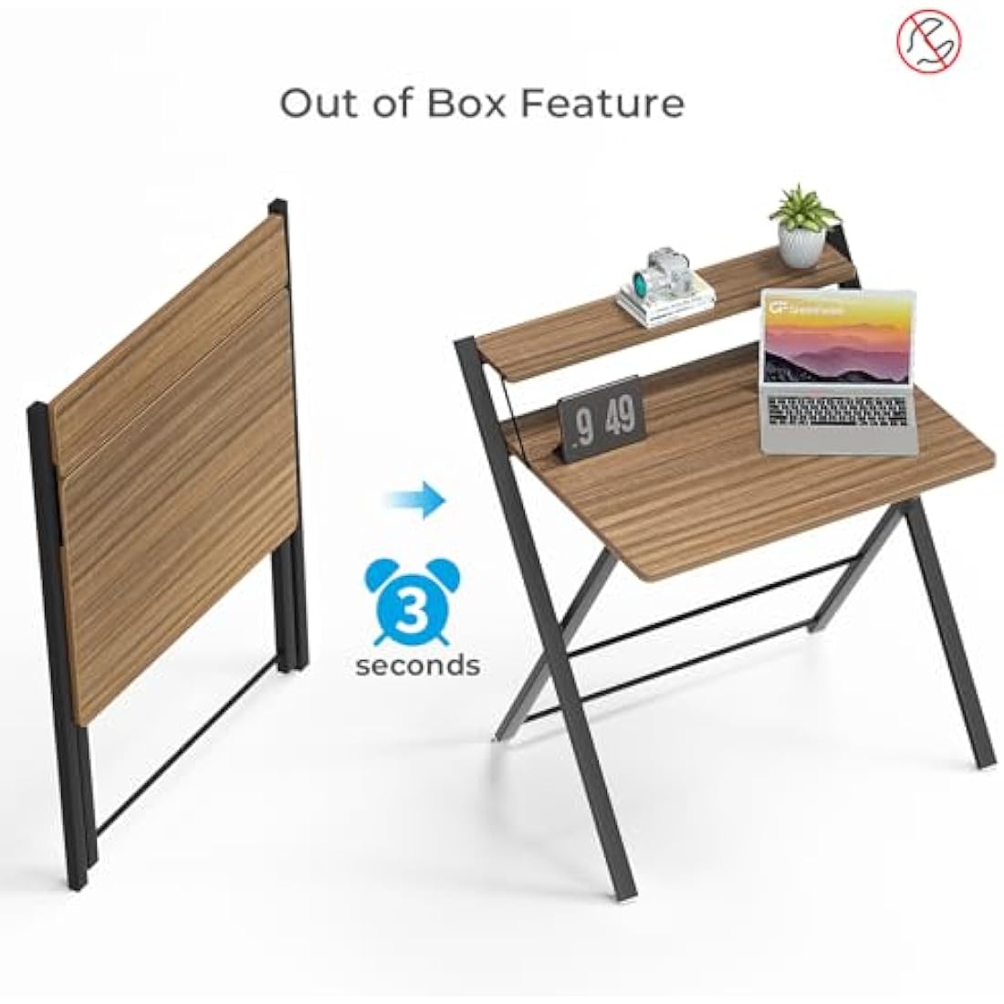 GreenForest Foldable Desk No Assembly Required,Small Desk with Monitor Shelf,Computer Desk for Small Space,Espresso