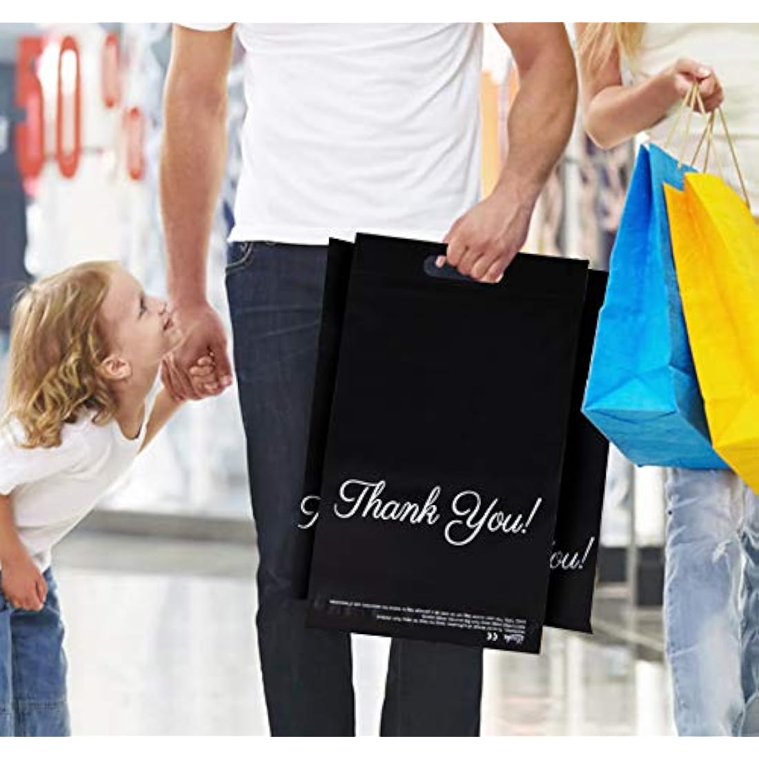 60pcs Black Mailing Bags 10 x 14 Inch (250 x 350mm),Tote Convenient Self Seal Postage Bags with Handle and “Thank You” Envelopes Poly Mailers Packaging Postage Mail Sacks