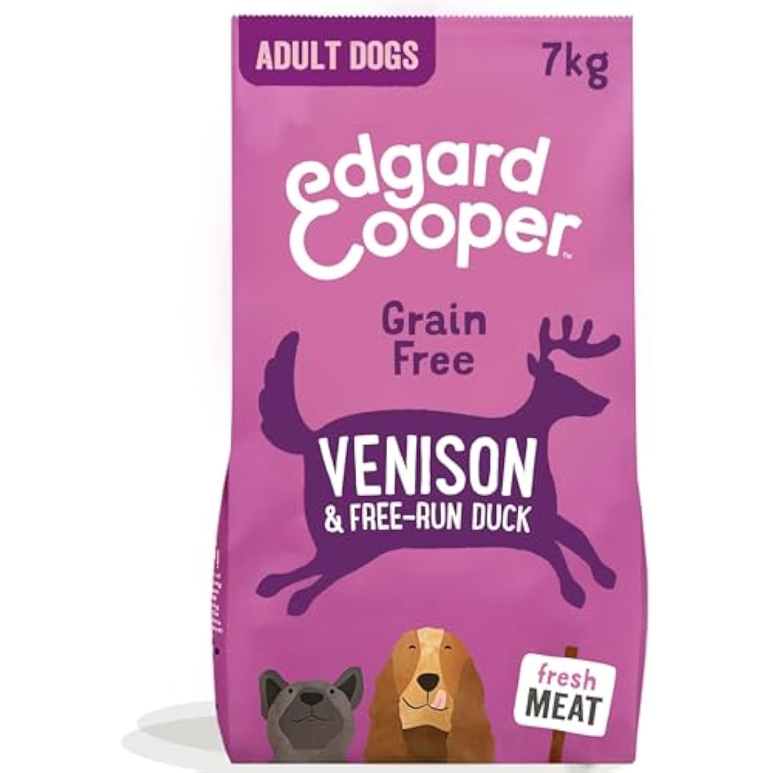 Edgard Cooper Grain Free Dog Food Dry, (Venison & Duck 7kg), Natural Kibble Dry Dog Food for Adult Dogs, Fresh Meat, High Protein, Hypoallergenic, No Added Sugar