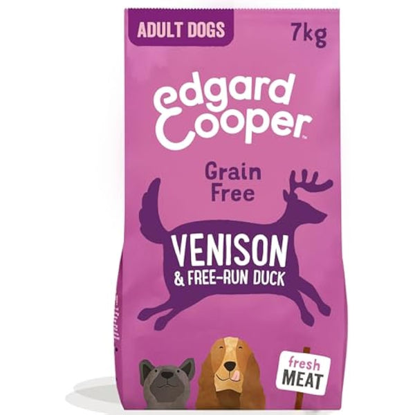 Edgard Cooper Grain Free Dog Food Dry, (Venison & Duck 7kg), Natural Kibble Dry Dog Food for Adult Dogs, Fresh Meat, High Protein, Hypoallergenic, No Added Sugar