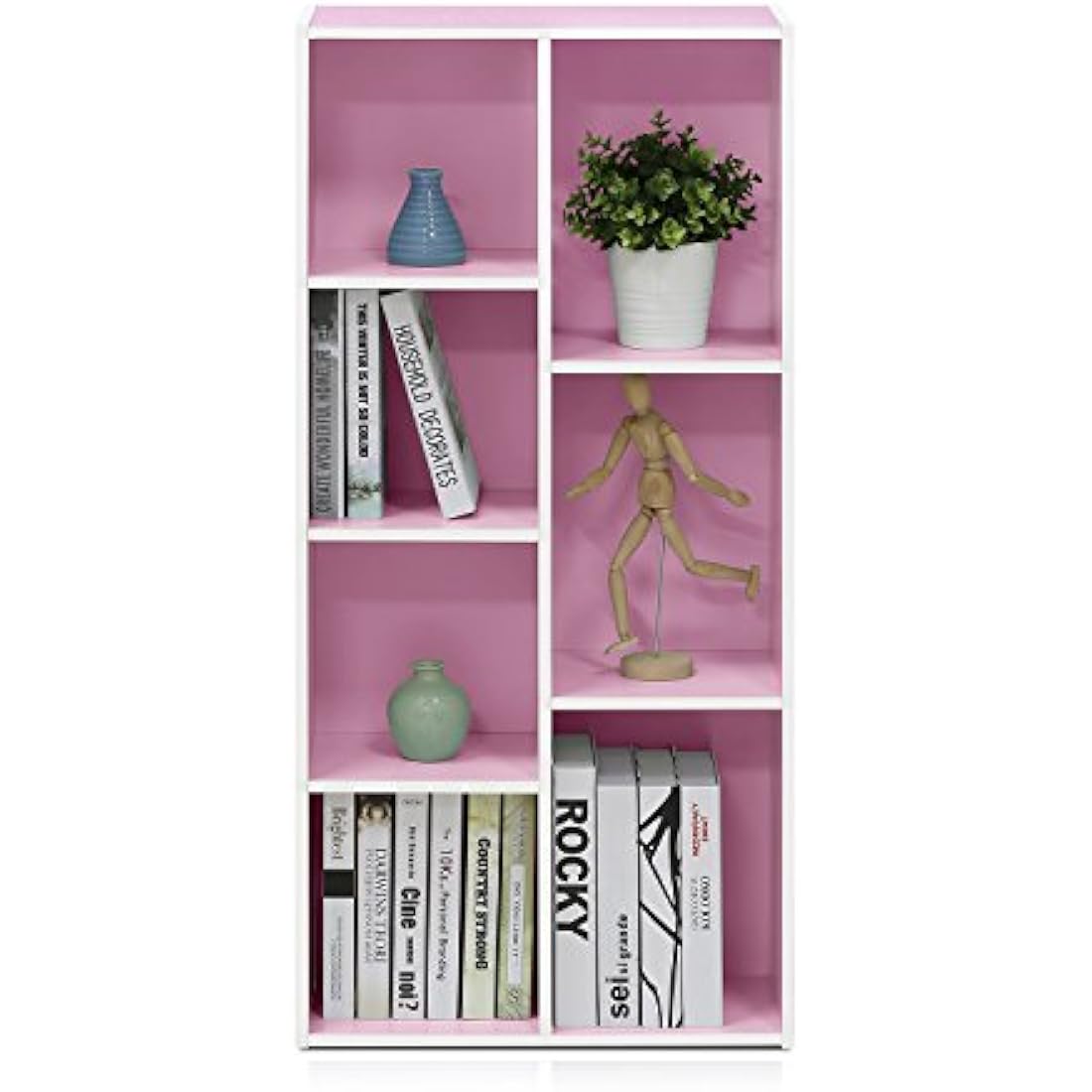 Furinno Luder 7-Cube Reversible Open Shelf, White/Pink