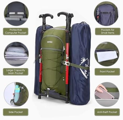 HOMIEE 45L 60L Hiking Rucksack for Men Women, Waterproof Hiking Backpack Lightweight Skiing Camping Trekking Travel Backpack for Fishing, Cycling, Climbing