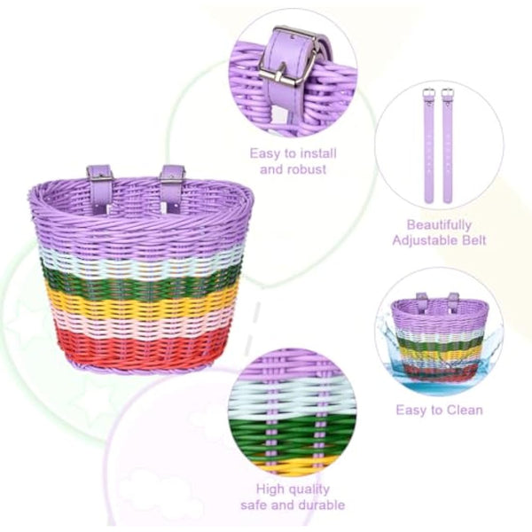 Flintronic Kids Bike Basket Handwoven Cycle Basket for Kids, Bicycle Basket For Girls Boys Childs, with Bike Accessories