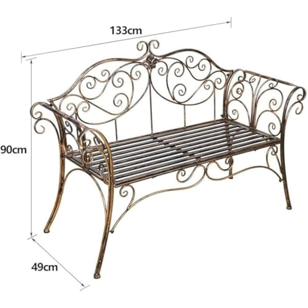 HLC Metal Antique Garden Benches Clearance Outdoor wrought iron Bench 2 Seat with Decorative Cast Iron Backrest Iron Cast Aluminium Bench for Garden,Patio, Porch and Yard Max 250kg (Brown)