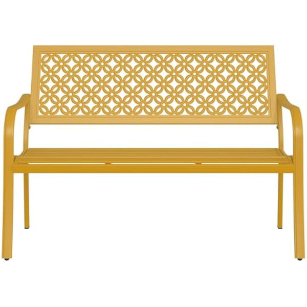 Grand patio Garden Bench, Outdoor Bench with 2-3 Seater, Rust Resistant, Stamped Pattern, Choice of Colours, Suitable for Indoor, Outdoor, Patio, Park (Yellow)