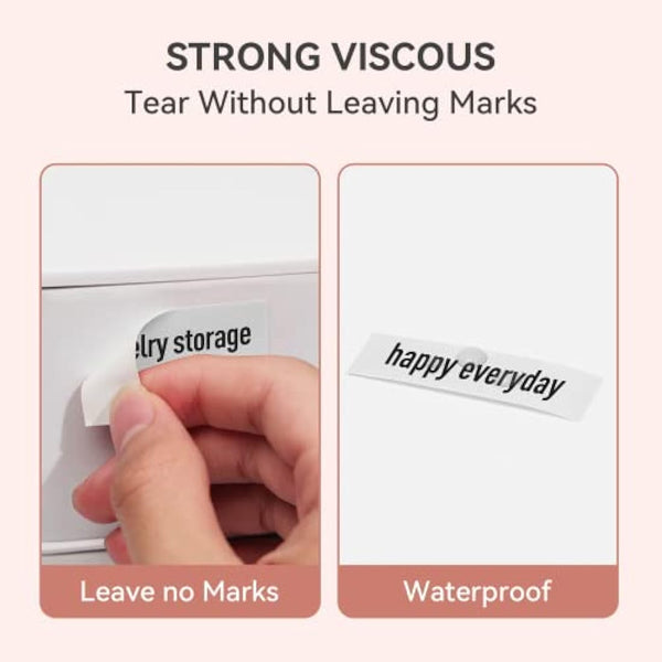 PRT Qutie Label Maker Tape, Waterproof DIY Self-Adhesive Labels, 15mmx4M Compatible for Qutie Label Printer, Suitable for Name Price Shelf Life Classification Labels - 4M Long/Roll (White)