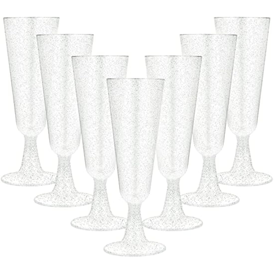 JMIATRY 100 Pcs Plastic Champagne Flutes, 160ml/5.6oz Multi-Use Champagne Flutes Reusable, Plastic Flutes Great for Wedding, Christmas, Birthday Party and Daily Use, Silver Glitter
