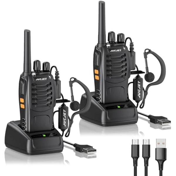 JUCJET Walkie Talkies, 88E Upgraded PMR446 Walkie Talkie, Two-Way Radio Rechargeable Walkie Ttalkie, With Original Earpieces, Reliable Long Range 2-Way Radios, Professional & Easy To Use (2 Pack)
