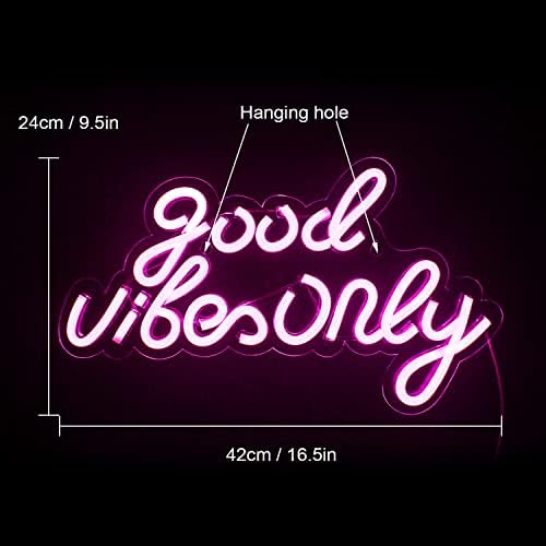 Good Vibes Only Neon Sign Pink LED Word Light Up Sign Neon Wall Lights Signs Acrylic Letters LED Signs for Bedroom Wall Bar Party Decor 16.5" X 9.4"