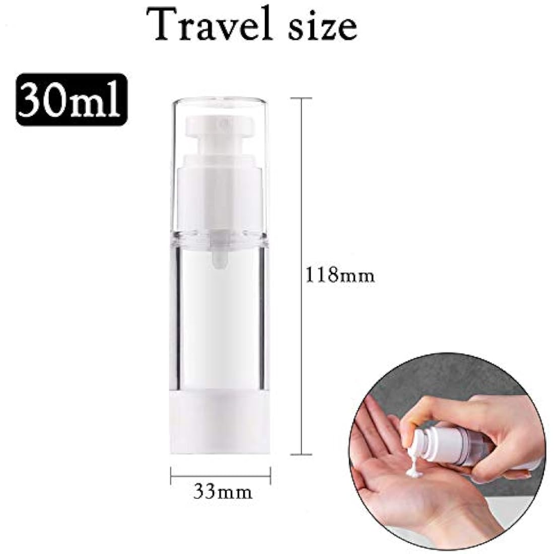 Alledomain 6Pcs Airless Pump Bottle | Refillable Empty Clear Travel Lotion Pump Containers/Vacuum Press Pump Bottles for Foundation, Essence, Lotion (30ml)