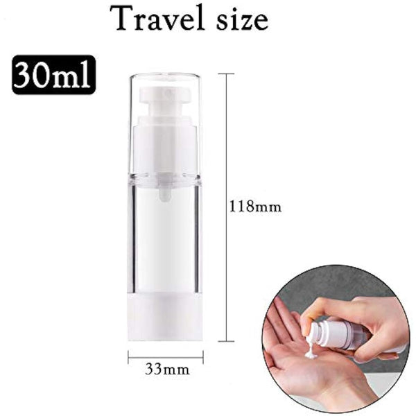 Alledomain 6Pcs Airless Pump Bottle | Refillable Empty Clear Travel Lotion Pump Containers/Vacuum Press Pump Bottles for Foundation, Essence, Lotion (30ml)