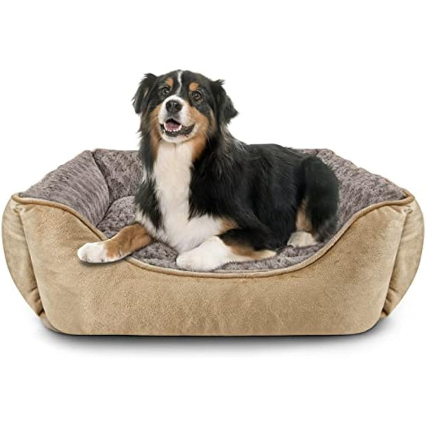 JOEJOY Dog Bed Extra Large - Washable Pet Bed Anti-Anxiety Rectangle Cat Beds with Soft Cosy Plush - Pet Bed for Large Dog, Beige