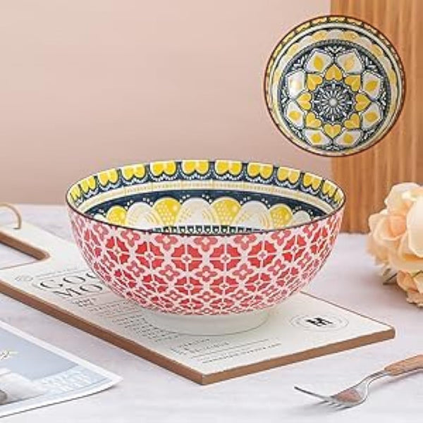 AHX Porcelain Large Serving Bowls - Salad Soup Noodle Ramen Bowls - Big Cereal Pasta Bowl Set - 3 Pack Large Capacity Ceramic Bowl Sets -Microwave & Dishwasher Safe - 8inch（57oz/1.8 Quart