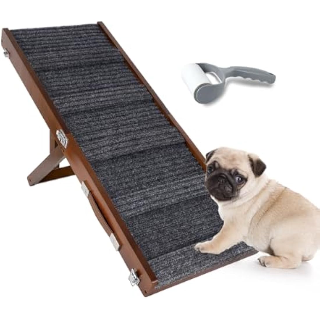 Umtiti Brown Wooden Framed Folding Portable Pet Ramp. 4 Levels Adjustable 9" to 17.3" with Non-Slip 5 Paw Traction Mat for Small Medium Doggie. Dog Ramps-80penBN,UK