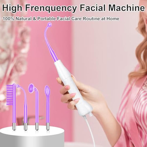 Yofuly High F-requency Face Wand with 4 Violet Beauty Stabs, Portable High F-requency Facial Machine, Professional Skin Tightening Machine for Facial Beauty, Face Device for Skin Care Home Salon Use