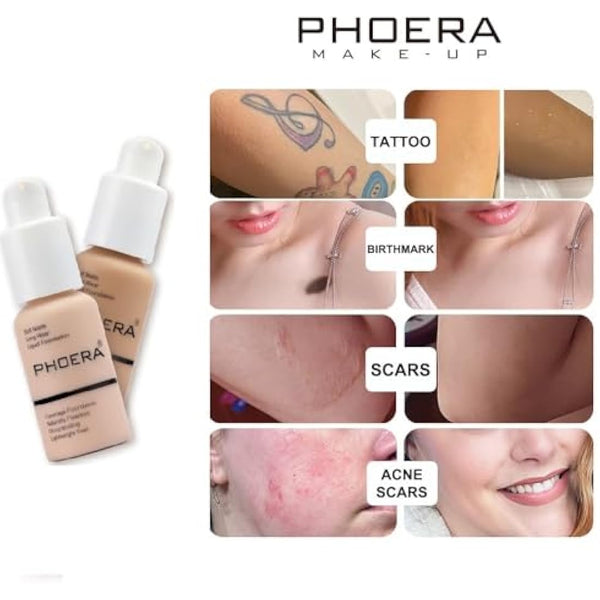 Aquapurity Phoera® Full Coverage Foundation Soft Matte Oil Control Concealer 30ml Flawless Cream Smooth Long Lasting (104 BUFF BEIGE)