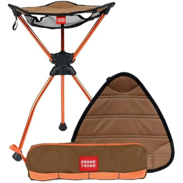 GRAND TRUNK Compass 360 XT Extra Tall Swivel Stool - Compact 260lb Capacity Portable Outdoor Seat for Camping & Travel (Brown)