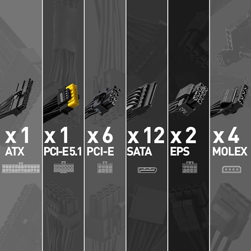 MSI MPG A1000G PCIE5 Power Supply Unit, UK Plug - 1000W, 80 Plus Gold Certified, Fully Modular ATX 3.0, PCIe 5.0 GPU Support, Japanese 105°C Capacitors, 0% RPM Mode, Flat Cables - 10 Year Warranty