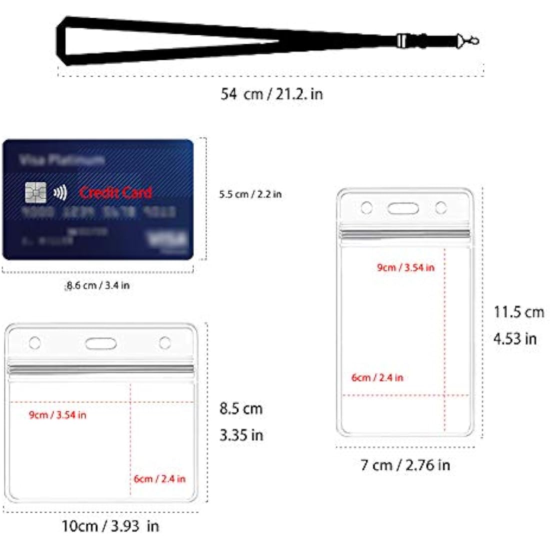 Retractable Lanyard Set - 3 Pieces Including Reel Clip and Clear Waterproof ID Badge Holder for Card and Key Holder Keyring (Black B03)