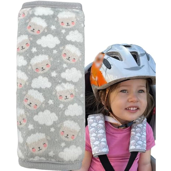 HECKBO 2x Harness Cushions Sheep & Clouds – Soft Strap Pads for Car Seat & Carrier – Boys & Girls