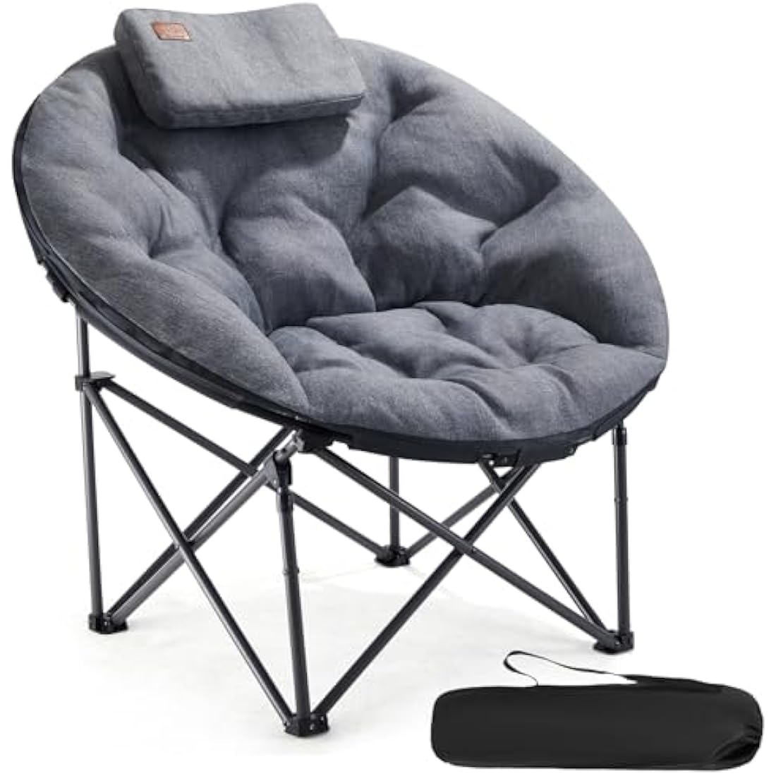 EVER ADVANCED XL Moon Chair for Adults 6cm Padded Garden Saucer Chair, Heavy Duty Camping Foldable Folding Camping with High Back, Super Wide Round Seats for heavy people, supports 150KG Light grey