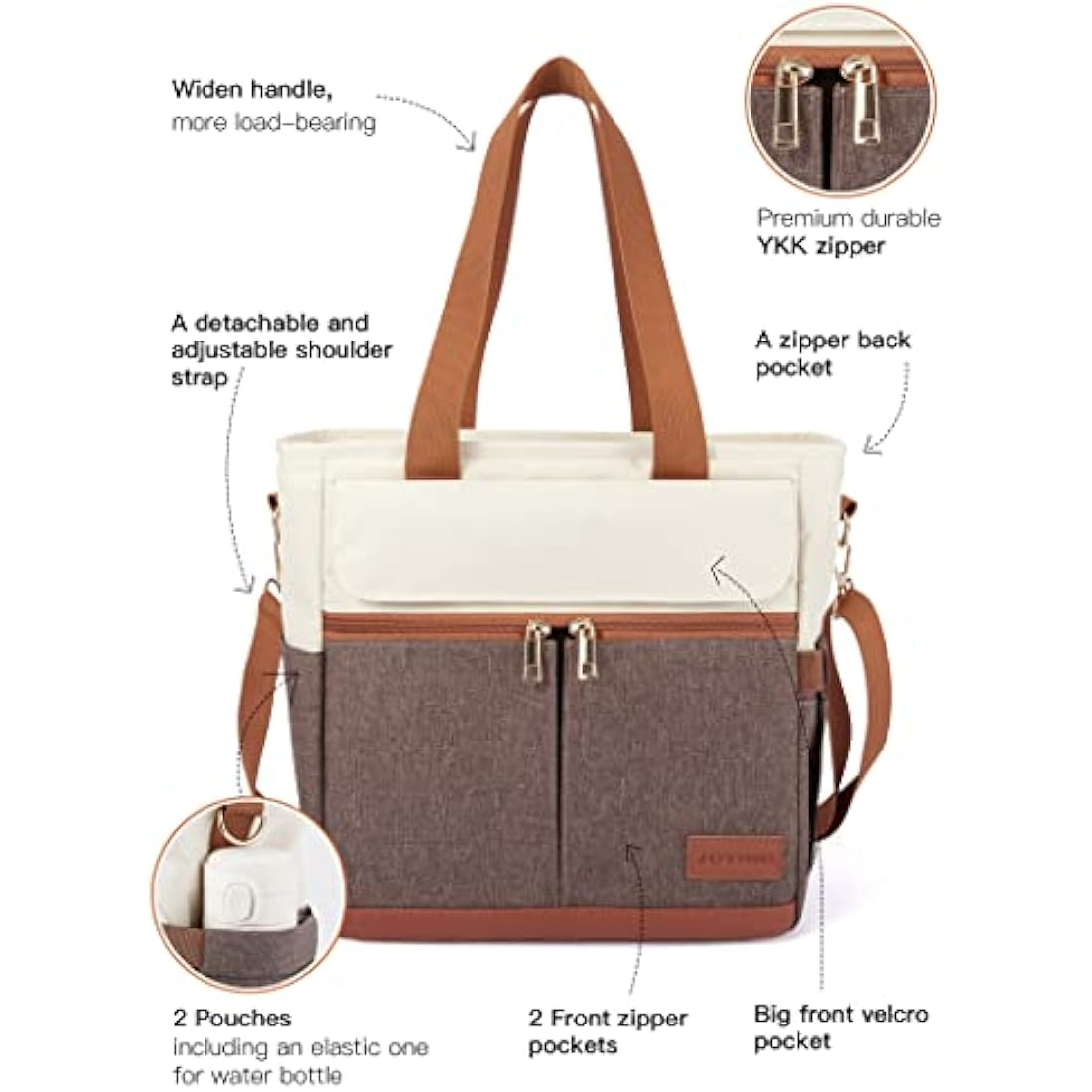 JOYHILL Lunch Bag for Man, Lunch Tote for Woman, Leakproof Insulated Lunch Box with Shoulder Strap, Adult Reusable Lunch Cooler Tote Bags for Work Picnic Camping School Beach, Brown