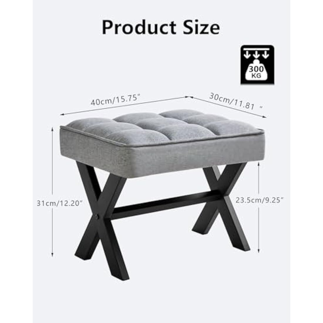 IBUYKE Small 12" H Footrest Stool, Square Linen Foot Stool with Metal X-Leg, Multi-Use as Small Side Table, Step Stool for Living Room, Bedroom, Entryway, Office, Blue Gray WBD011L