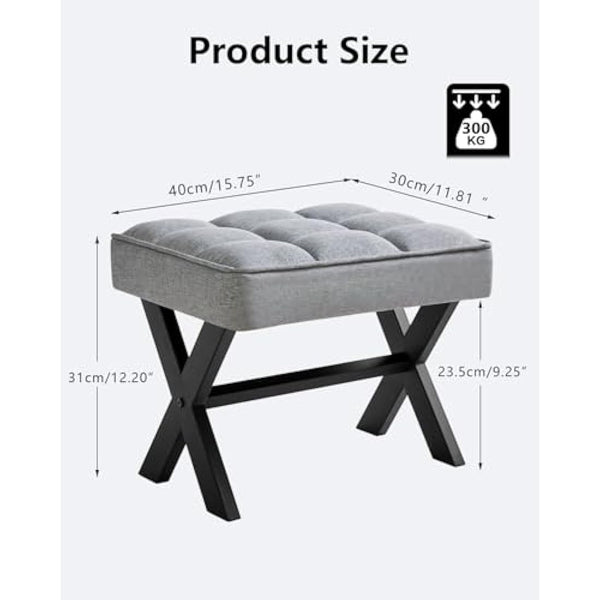 IBUYKE Small 12" H Footrest Stool, Square Linen Foot Stool with Metal X-Leg, Multi-Use as Small Side Table, Step Stool for Living Room, Bedroom, Entryway, Office, Blue Gray WBD011L