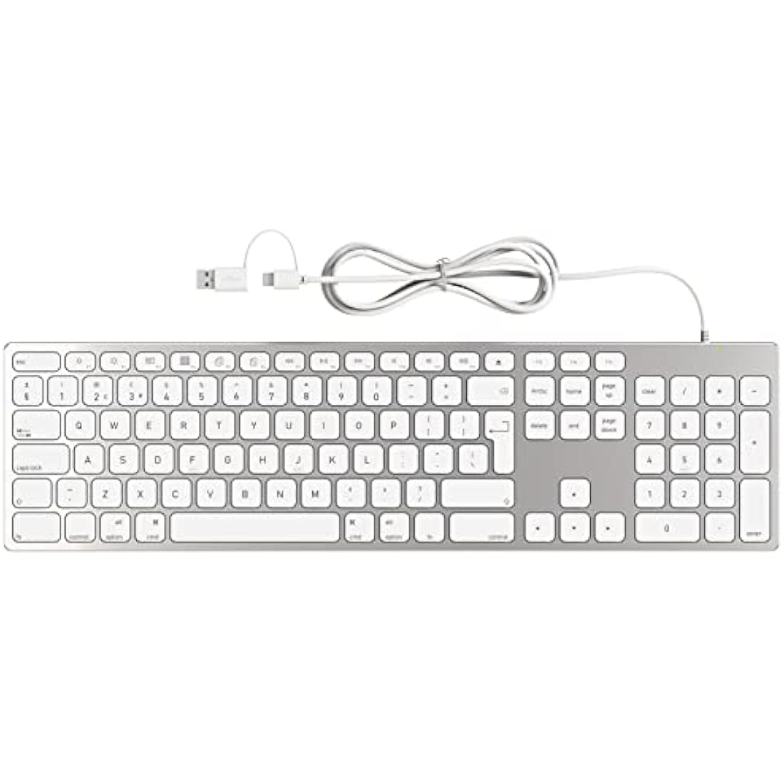 All-Aluminium Wired Keyboard for Apple Mac OS Layout with Numeric Keypad, Durable and Sleek Design, Plug-n-Play Cable Connection in USB-A or USB-C, Compatible with iMac/Mac Mini/MacBook Laptop-Silver