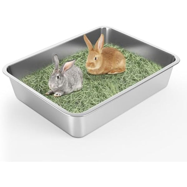 IKITCHEN Stainless Steel Cat Litter Box, Large Metal Litter Pan for Cats Rabbits, Never Absorbs Odors,Stain Free, Rustproof, Non Stick Smooth Surface, Anti-slip Rubber Bottom, 17.7"L x 13.7"W x 4"H