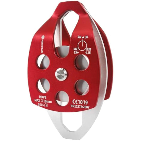 NewDoar 30KN Single/Double Pulley CE Certified Large Rescue Pulley for Diameter Max 16mm Rope Single/Double Sheave with Swing Plate for Rescue Hauling Arborist Tree Climbing