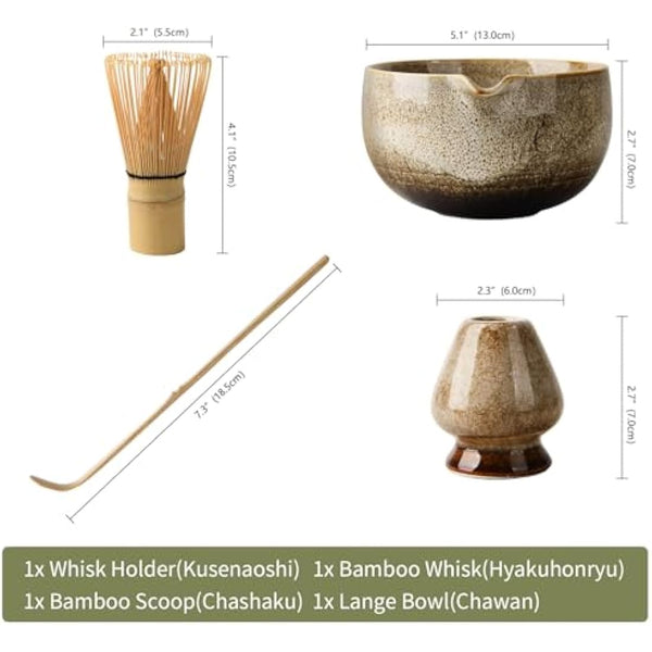 EOIMS Japanese Matcha Tea Set,Ceramics Match Bowl with Spout,Included Handmade Ceramic Whisk Holder, Matcha Whisk (Chasen) and Scoop,Perfect Matcha Ceremony Kit for Traditional Tea Ceremony
