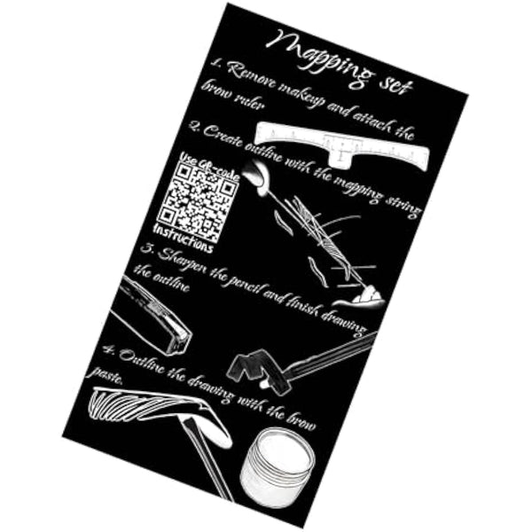 Eyebrow Mapping Kit with 30m White Mapping String, 15g White Brow Paste + 2 Eyebrow Brush Set, White Eyebrow Mapping Pencil, Pencil Shaper and Blades, 20 Mapping Ruler Stencils and Instructions