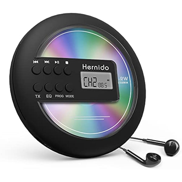 Hernido Portable CD Player for Car, Compact Disc Personal CD Player with FM Transmitter, USB Rechargeable CD Player with Headphones, Shockproof/Resume Playback Walkman