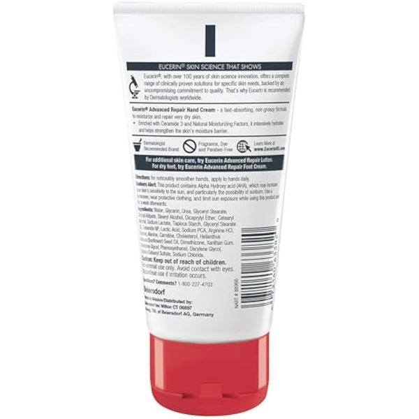 Eucerin Advanced Repair Hand Cream - Fragrance Free, Hand Lotion for Very Dry Skin - 2.7 oz Tube (Pack of 3)