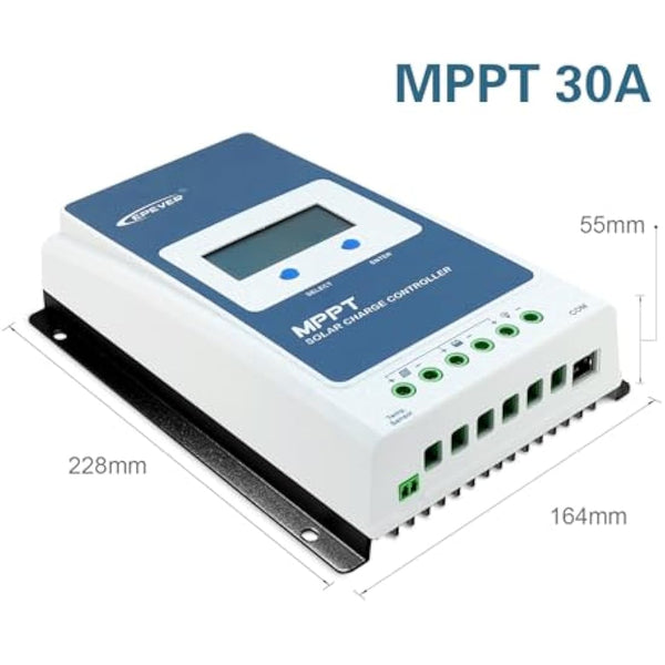 EPEVER MPPT Solar Charge Controller 30A 12V/24V Auto Max PV 100V Common Negative Ground LCD Display Solar Panel Charger Regulator for Gel Flooded Sealed LiFePO4 Lithium (Tracer3210AN)
