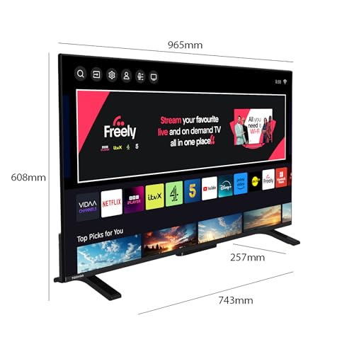 Toshiba 50”UV2F53DBU 4K Smart VIDAA TV, Ultra HD, HDR10, Freely, Disney+, Prime Video, Netflix, Dolby Atmos, Dolby Vision, Sound by Onkyo, Works with Alexa, Works with Google Assistant, VIDAA Voice