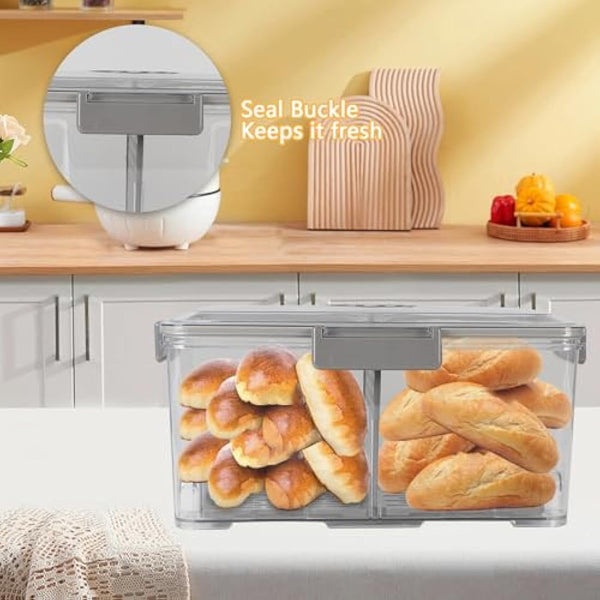 Gzsekken Bread Bin Airtight Bread Storage Container with Pump,Time Recording Bread Box with Lid Plastic Bread Bins for Kitchen Freezer Bread Holder for Homemade Bread, Toast, Bagel, Donut and Cookies