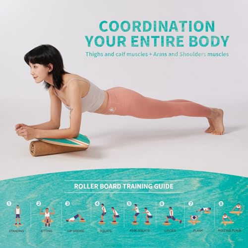 XCMAN Surf Balance Board Trainer with Roller Wooden Exercise Balancing Stability Trainer - Non Slip Surface for Adults |Balance Board