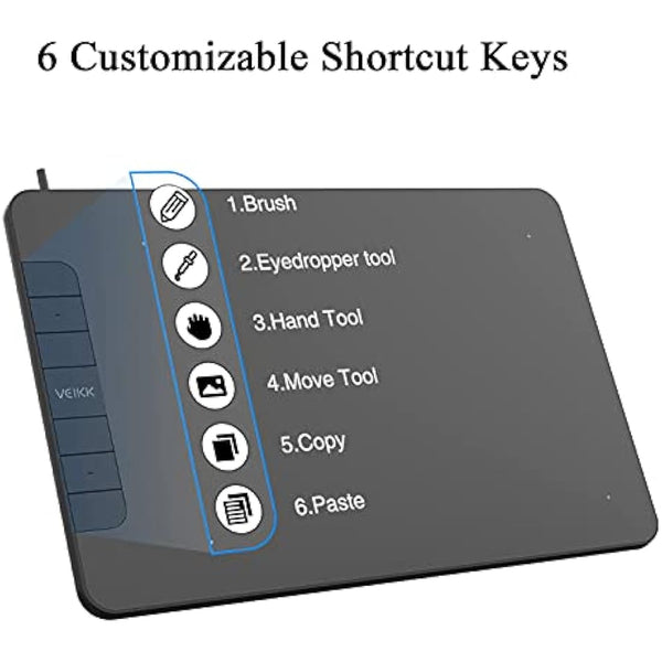 Graphics Drawing Tablet, VEIKK VK640 6 × 4 Inch Digital Drawing Pad with Battery-Free Pen 6 Shortcut Keys Tilt Function 8192 Levels Electronic Writing Pad for Laptop PC for Android OS Windows MAC