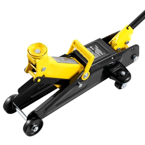 VEVOR Low Profile Floor Jack 1.5 Ton (3300 lbs), Heavy Duty Iron Hydraulic Racing Floor Jack, Hydraulic Car Jack, Single Piston Quick Lift Pump, 4.7"-12.1" Height Lifting Range (Yellow)