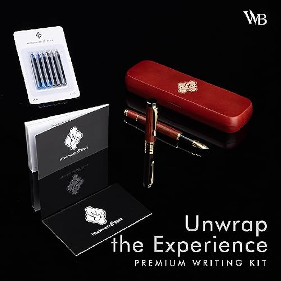 Wordsworth & Black Fountain Pen Set, Luxury Bamboo Wood - Extra Fine Nib, Gift Case; Includes 6 Ink Cartridges, Ink Refill Converter -Journaling, Calligraphy; Drawing, Smooth Writing [Rosewood]