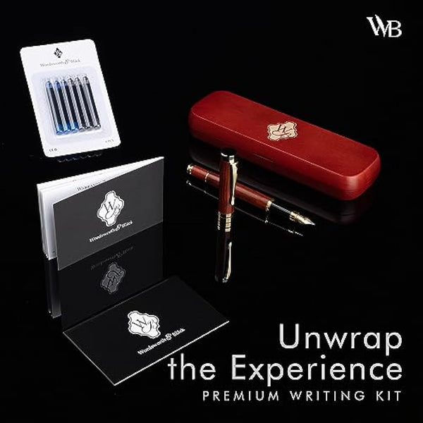 Wordsworth & Black Fountain Pen Set, Luxury Bamboo Wood - Extra Fine Nib, Gift Case; Includes 6 Ink Cartridges, Ink Refill Converter -Journaling, Calligraphy; Drawing, Smooth Writing [Rosewood]