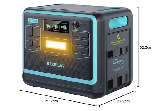 Portable Power Station 2400W (Peak 4800W), Eco Play Power Station with 2048Wh LiFePO4 Battery, 3x230V AC Pure Sine Wave, 1.8H to Full Charge, Solar Generator for Camping/Outdoor/Emergency