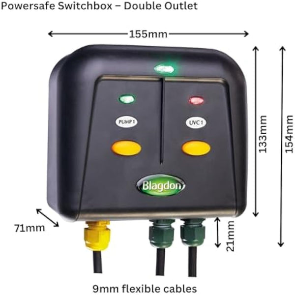 Blagdon 1040204 Powersafe Garden & Pond Safe Weatherproof Electrical Switch Box, 2 Outlet, Black