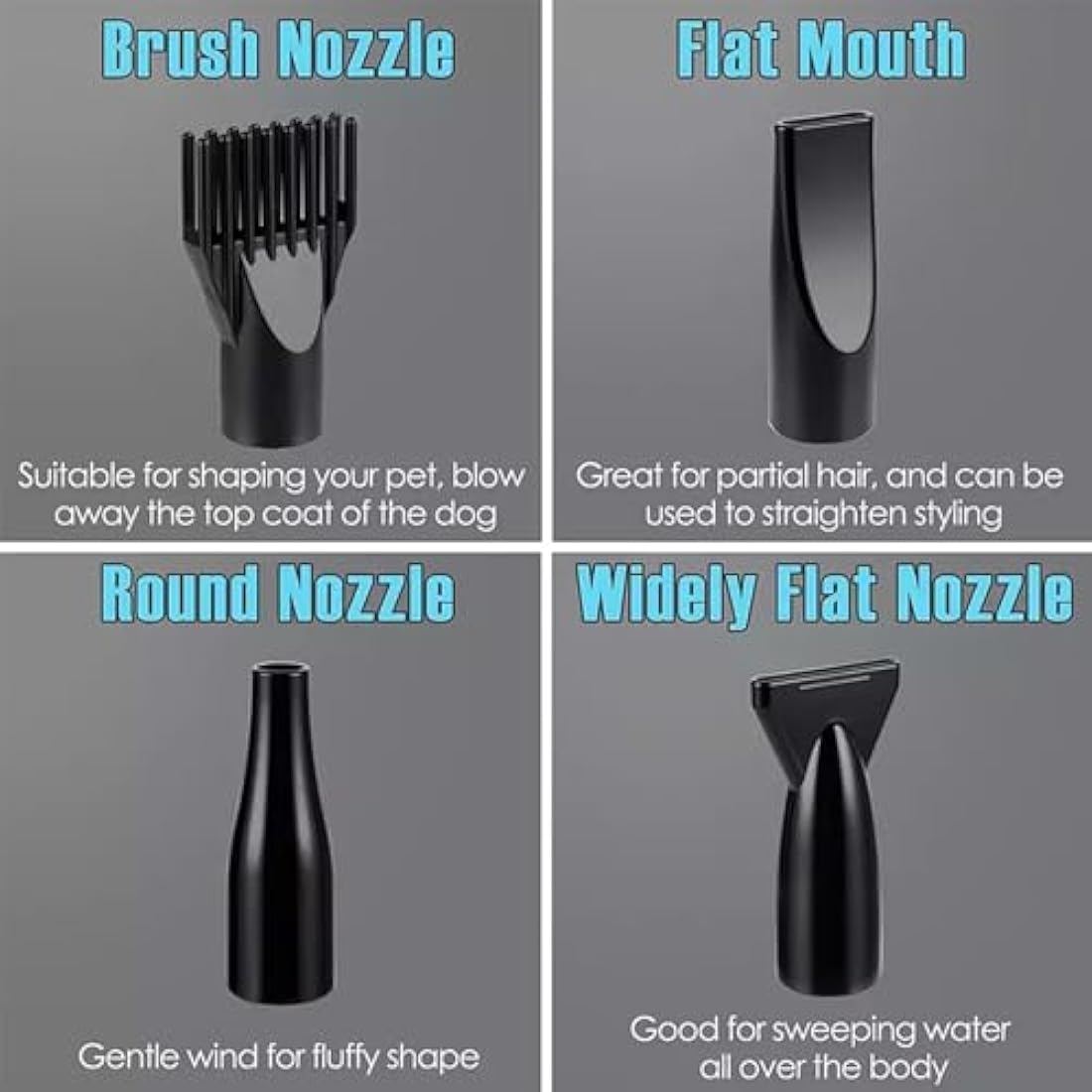 Dog Hair Dryer, 2800W Dog Blaster Dryer, Pet Grooming Hair Dryer, Stepless Speed Pet Dryer Blower with 4 Different Nozzles and Extendable Hose, Low Noise Professional Pet Hair Dryer for Dogs (Blue)